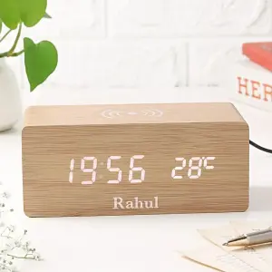 Personalised Bamboo Wireless Charger Clock